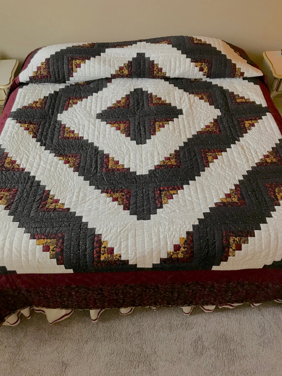 Spectacular Log Cabin Patchwork Amish Quilt 100x113