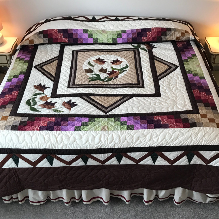 Diamond Flower Appliqu�� Patchwork Amish Quilt 109x116