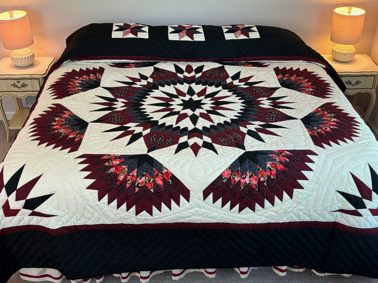 Spectacular Compass Star Amish Quilt 105x114