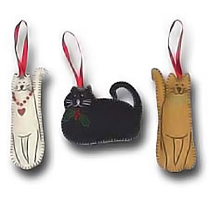 Cat Christmas Ornament Hand Stitched - Choice of 3 - 8601302