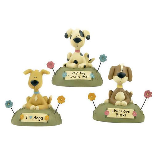 Three Lovable Dog Figurines Blossom Bucket 121-84056