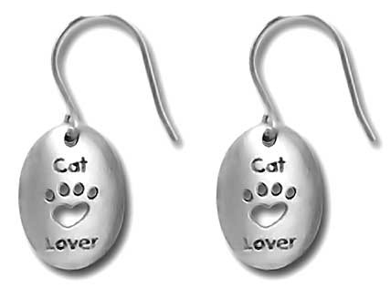 Cat Lover Pewter Drop Earrings 3500EFP