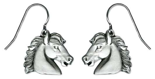Horse Stallion Pewter Drop Earrings 6549EFP
