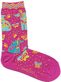 Laurel Burch Socks "Dog with Papillion" Fuchsia -  LB1101F