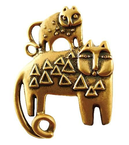 Laurel Burch "Feline Family" Pin - Goldtone - LBP44G