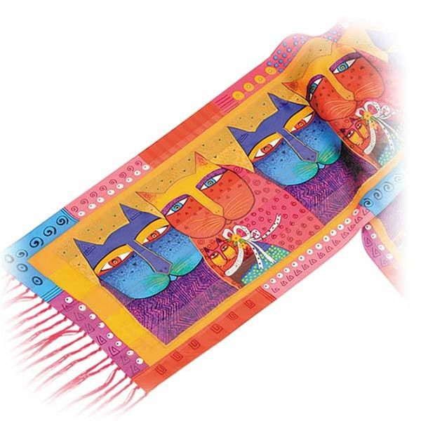 Laurel Burch Silk Scarf   "Feline Family"  with Fringe - LBS151