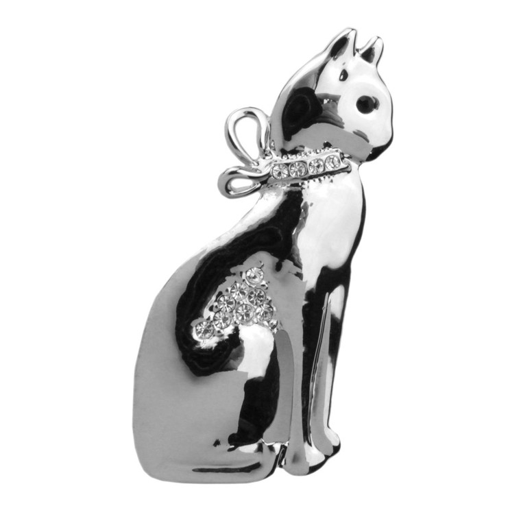Cat Pin with Rhinestones Silvertone "Sitting Kitty" - P4892S