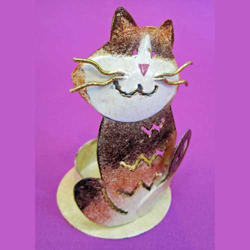French Cat Mini Tealight Candle Holder Brown S315