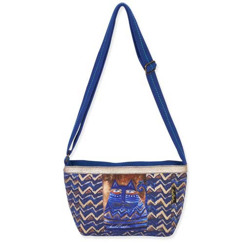 Laurel Burch Blue Azul Cat Small Crossbody Tote Handbag