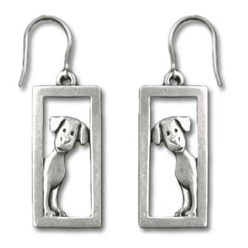 Dog Peeking In Frame Pewter Fishhook Earrings