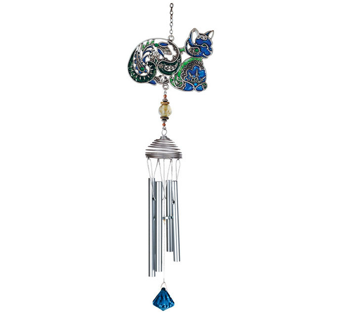 Colorful Blue Cat Art Windchimes - 15526BL