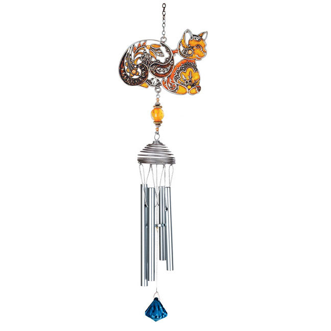 Colorful Orange Cat Art Windchimes - 15526OR