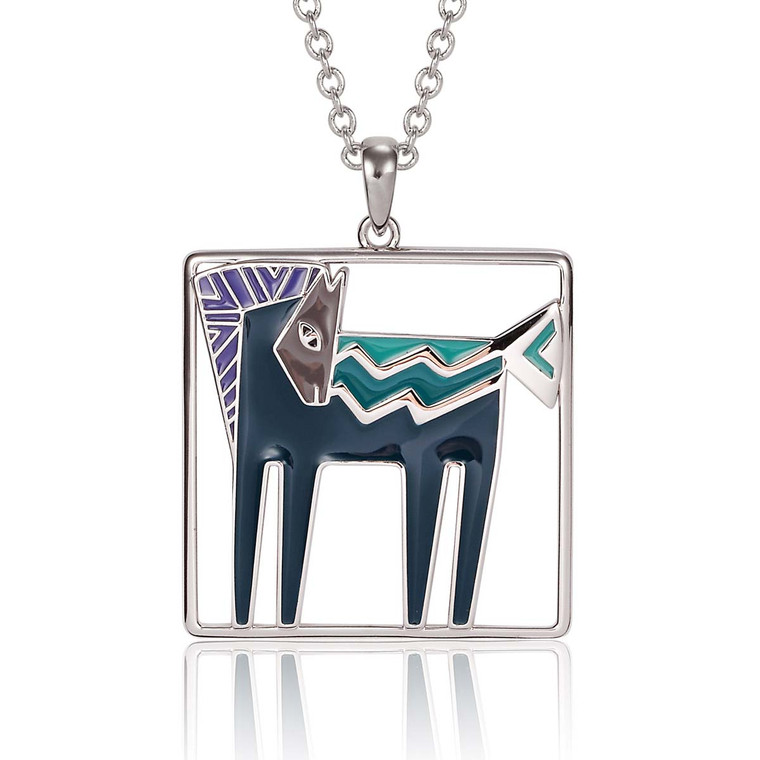 Temple Horse Laurel Burch Necklace Blue-Silver 5017