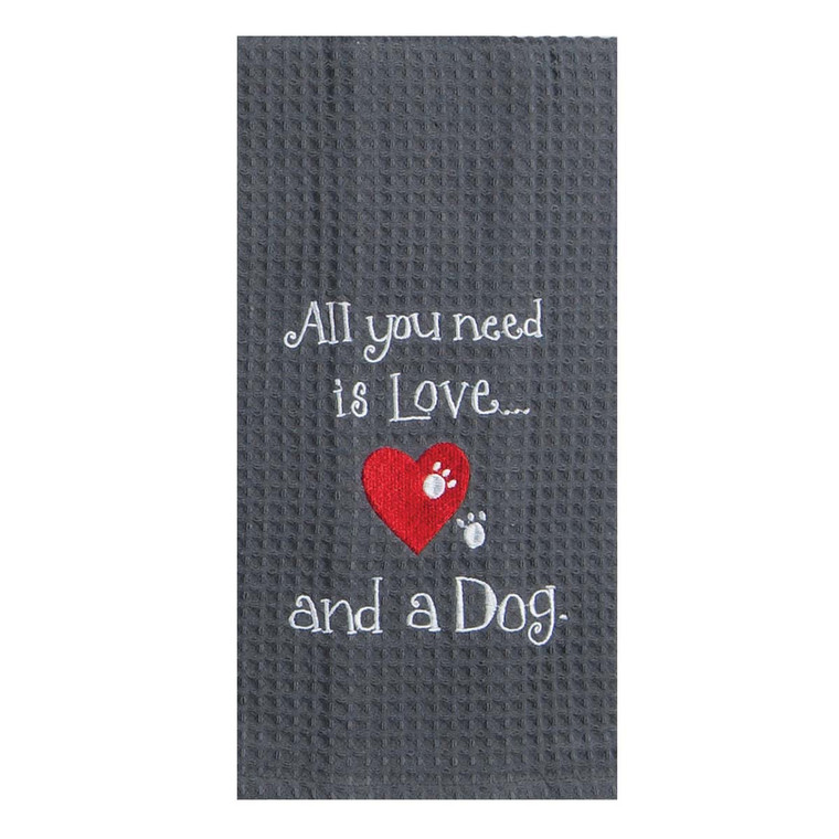 Love Dog Embroidered Waffle Cotton Towel - F0779