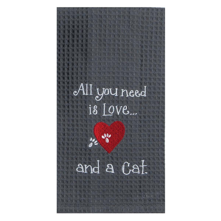 Love Cat Embroidered Waffle Cotton Towel - F0783
