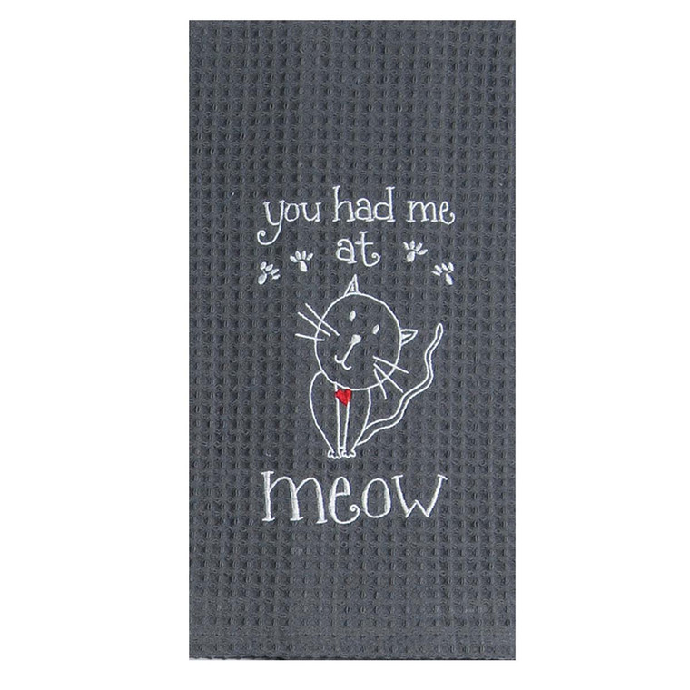 Meow Cat Embroidered Waffle Cotton Towel - F0782