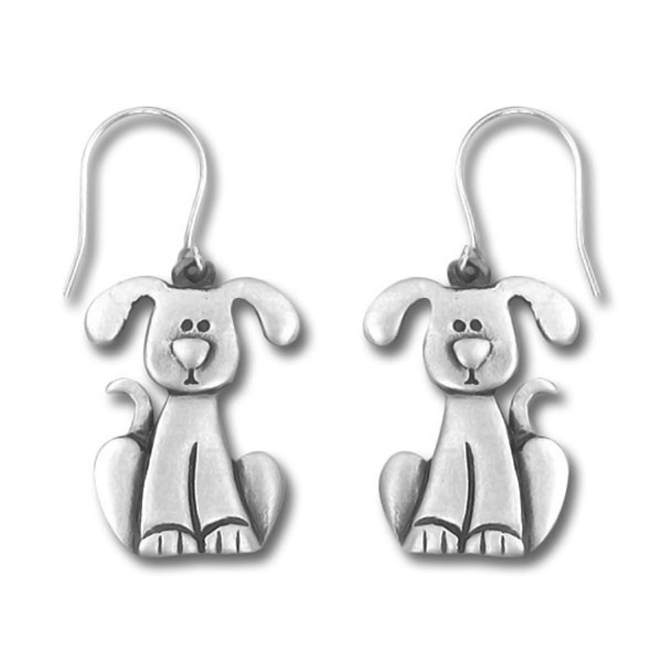 Dog with Drop Ears Pewter Drop Earrings 3997EFP