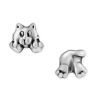 Cat Face Bottom Pewter Stud Earrings 3653EP