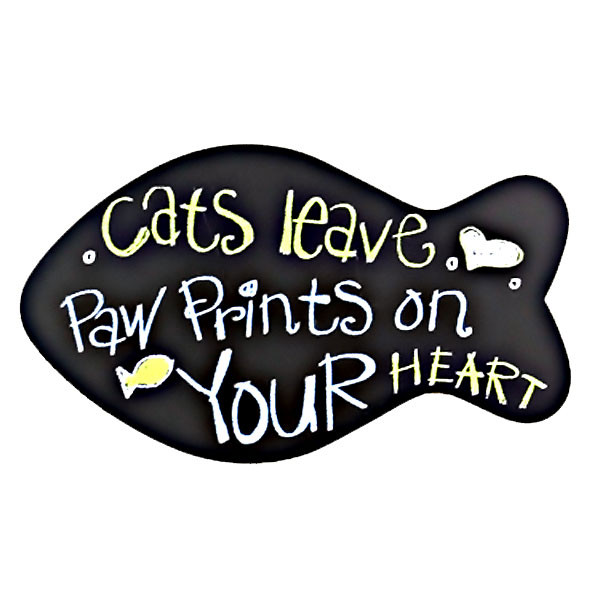 Large Wooden "Cats Leave Paw Prints on Your Heart" Wall Sign - 13639