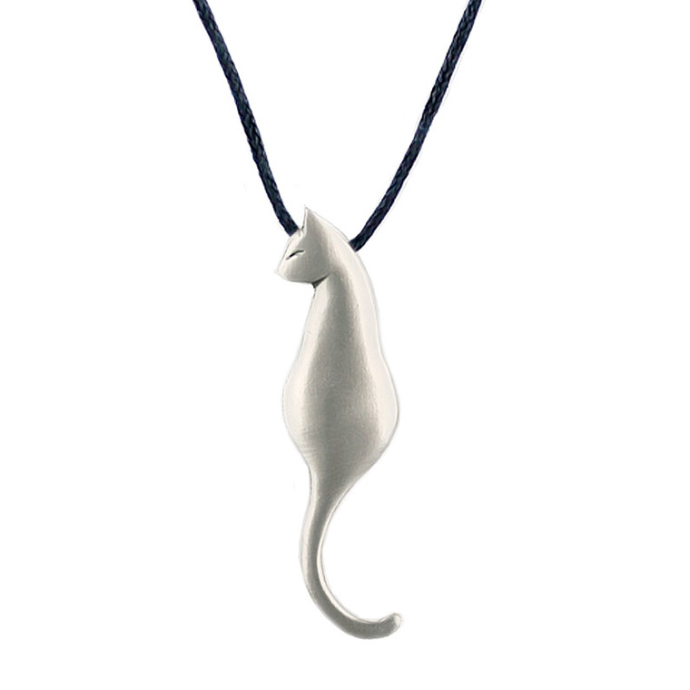 Slender Sleek Cat Pewter Necklace 6025NP