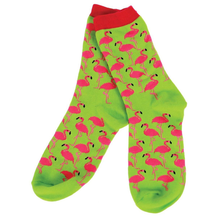 Socks Pink Flamingo on Lime Green - 10315