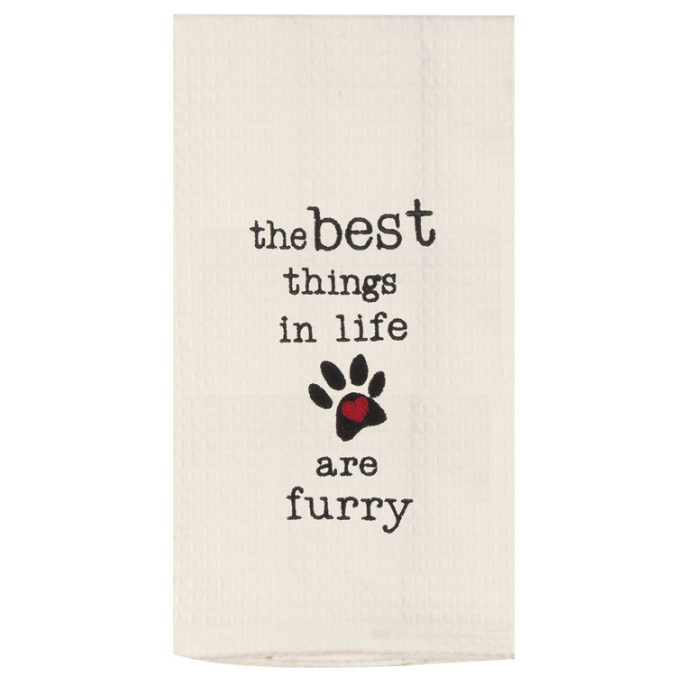 Best Things in Life are Furry Embroidered Waffle Cotton Towel - F0795