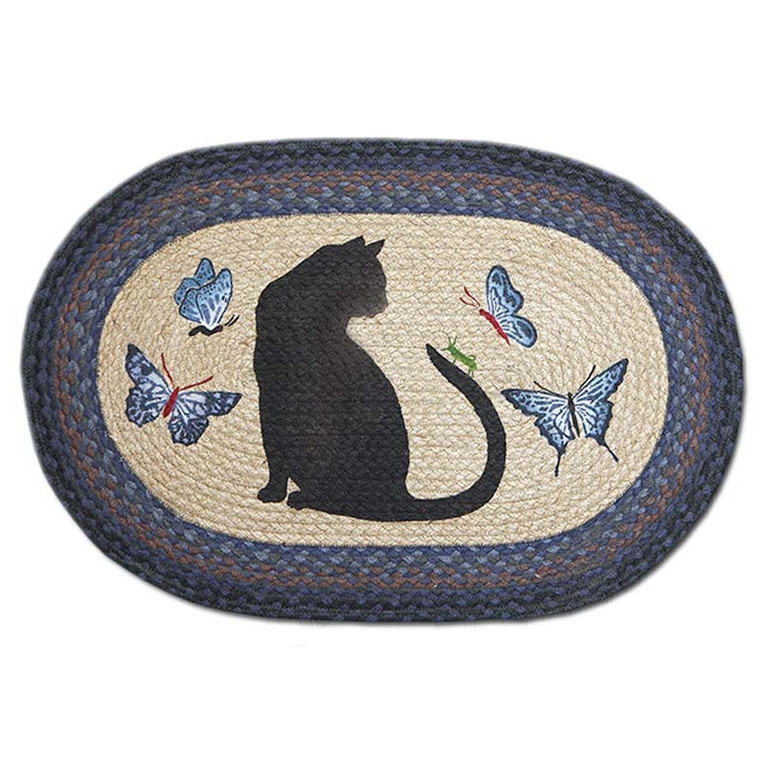 Cat Butterflies 20x30 Hand Printed Oval Braided Floor Rug OP-100
