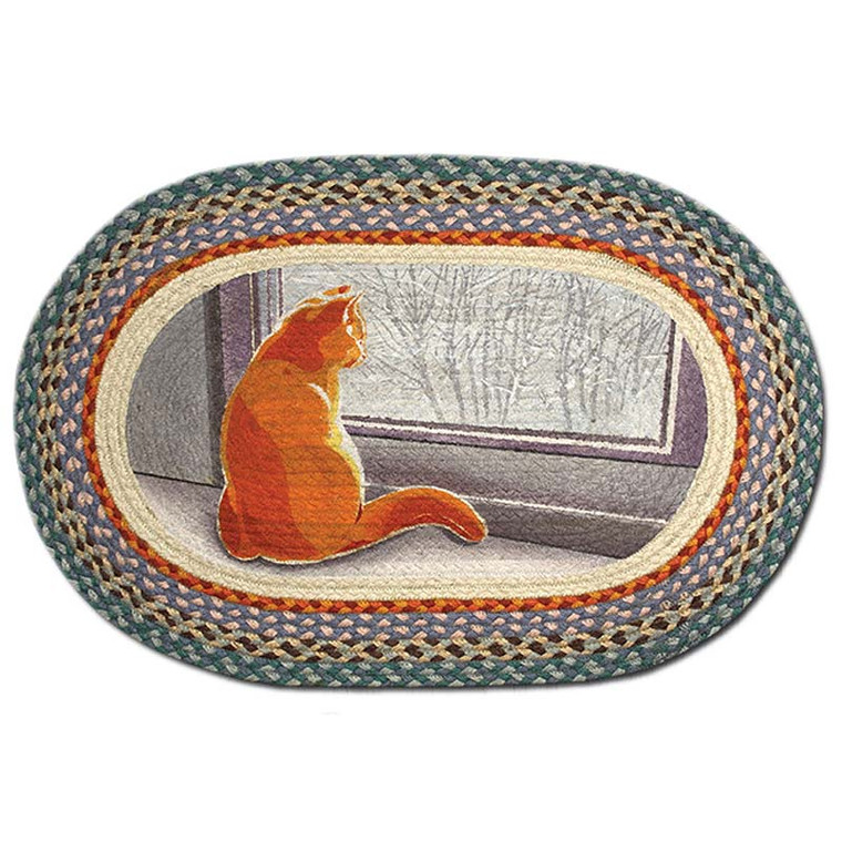 Window Cat 20x30 Hand Printed Oval Braided Floor Rug OP-250