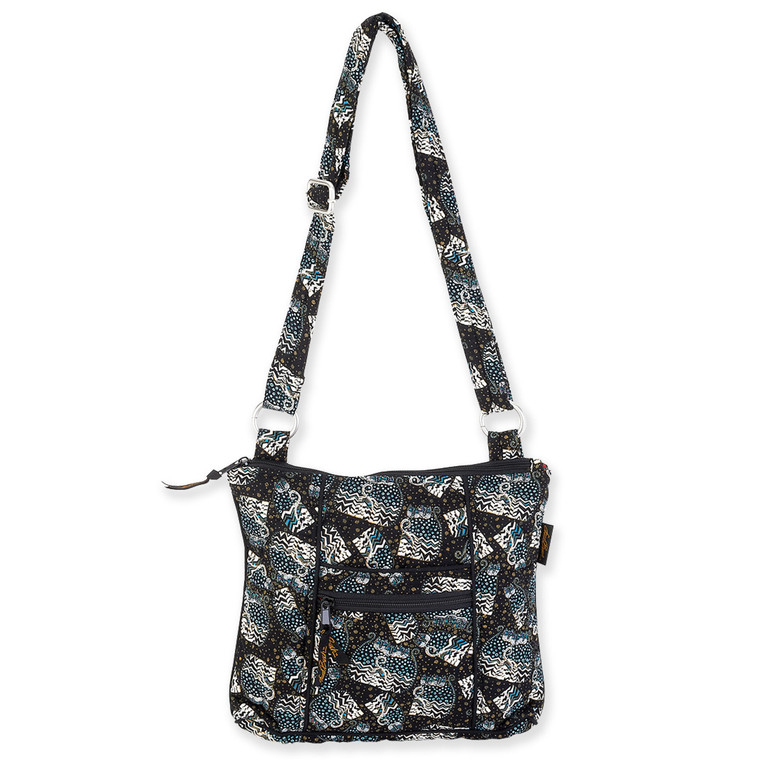 Laurel Burch Black White Polka Dot Wild Cats Quilted Cotton N/S Crossbody Bag LB6338