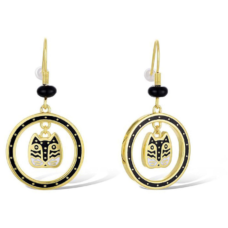 Polka Dot Gatos Cat Face Whirl Laurel Burch Drop Earrings