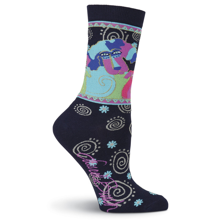 Laurel Burch Pup and Puppy Black Crew Socks