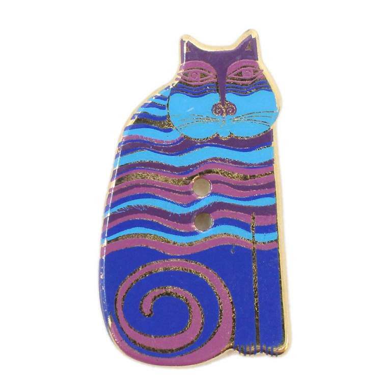 Laurel Burch - Indigo Cat Striped Painted Metal Button by Dill Buttons