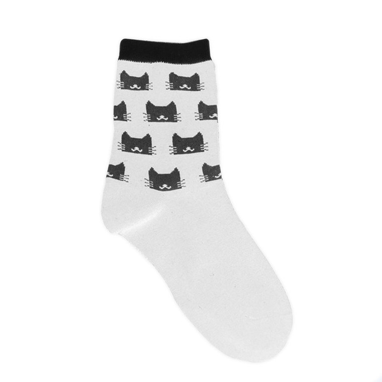 White Socks with Black Cat Faces -  CC127
