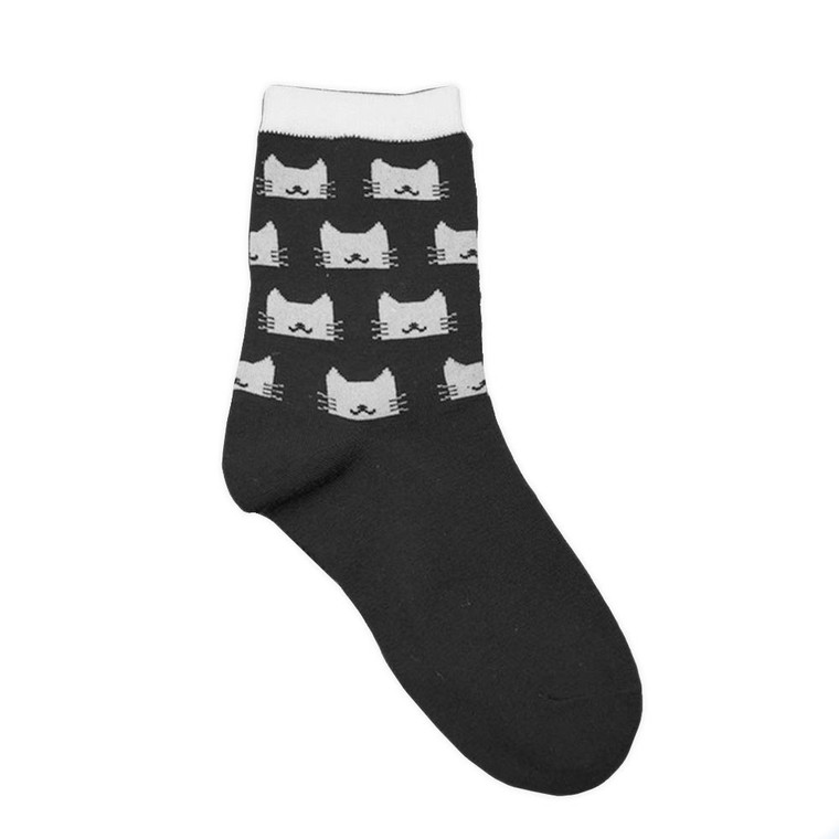 Black Socks with White Cat Faces -  CC126