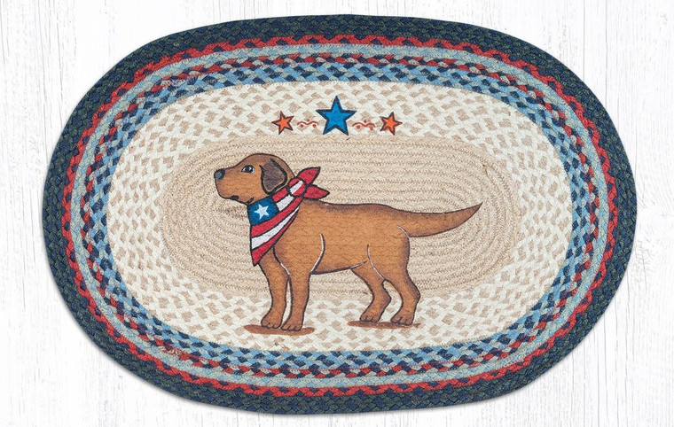 Patriotic Dog Hand Printed Oval Braided Floor Earth Rug 20x30 - OP-015