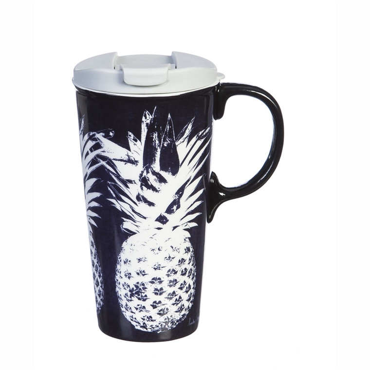 White Pineapple - Dark Navy Ceramic Travel Cup - 17oz 3CTC5862L