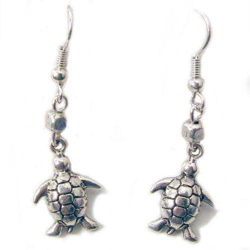 Silver Tone Sea Turtle Earrings 43404