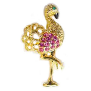 Pink Flamingo Pin with Pink Rhinestones - P1949