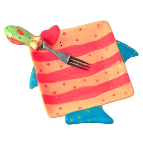 Ceramic Tropical Fish Plate w/ Fork