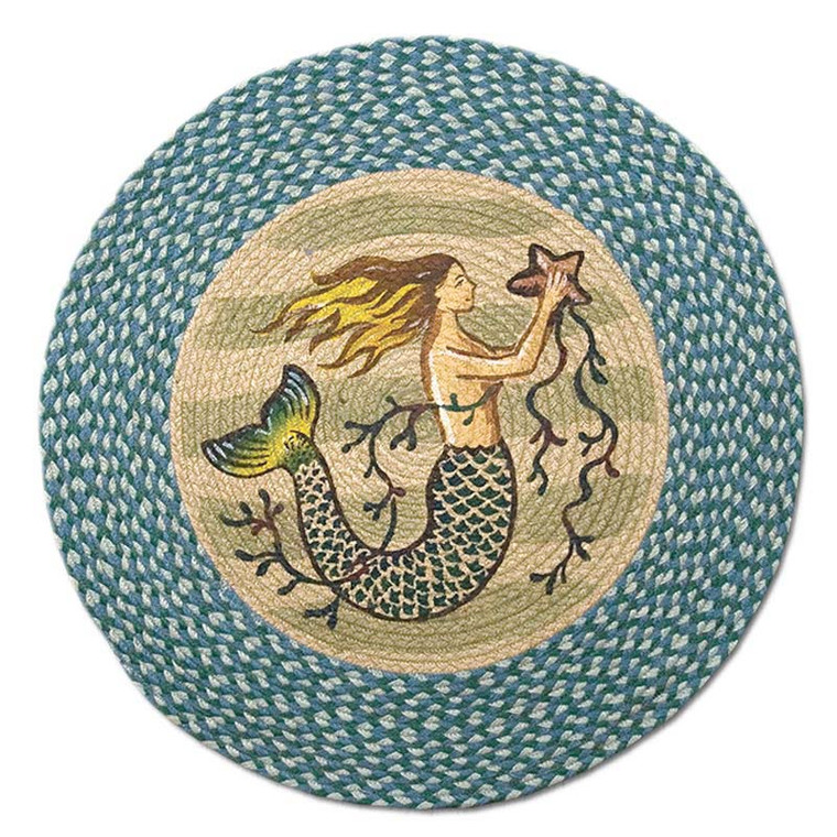 Mermaid 27" Hand Printed Round Braided Floor Rug RP-245