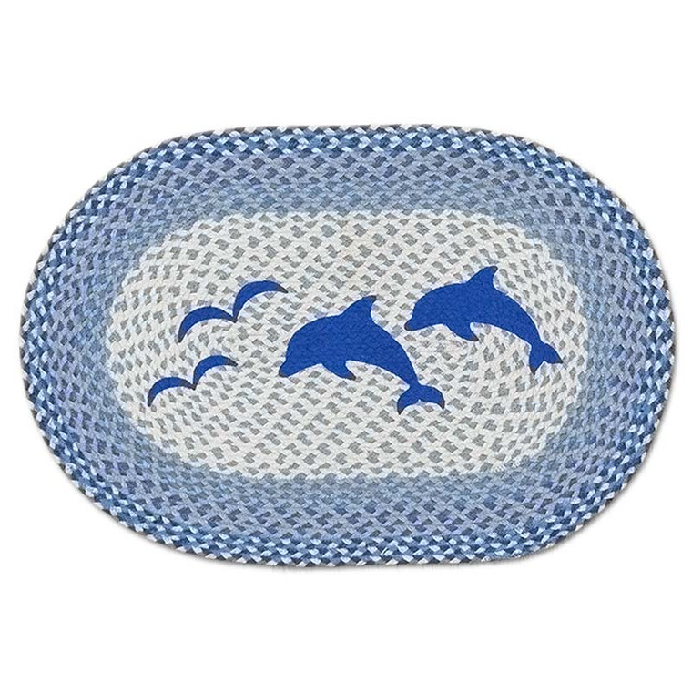 Blue Dolphin 20x30 Hand Printed Oval Braided Floor Rug OP-525