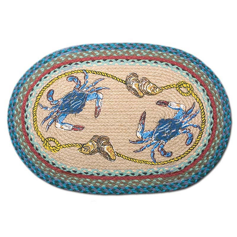 Blue Crabs 20x30 Hand Printed Oval Braided Floor Rug OP-359
