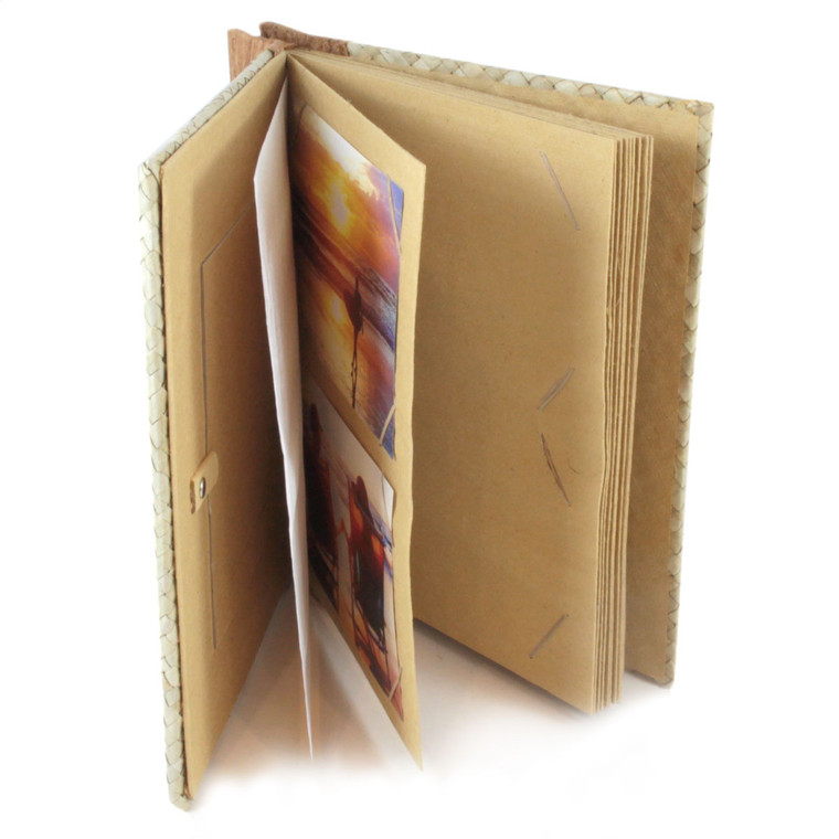 Cinnamon Palm Leaf Photo Album Scrapbook Handcrafted 9" x 9.75" x 1.25