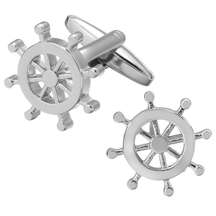 Sailor's Helm Cufflink - Silver Tone