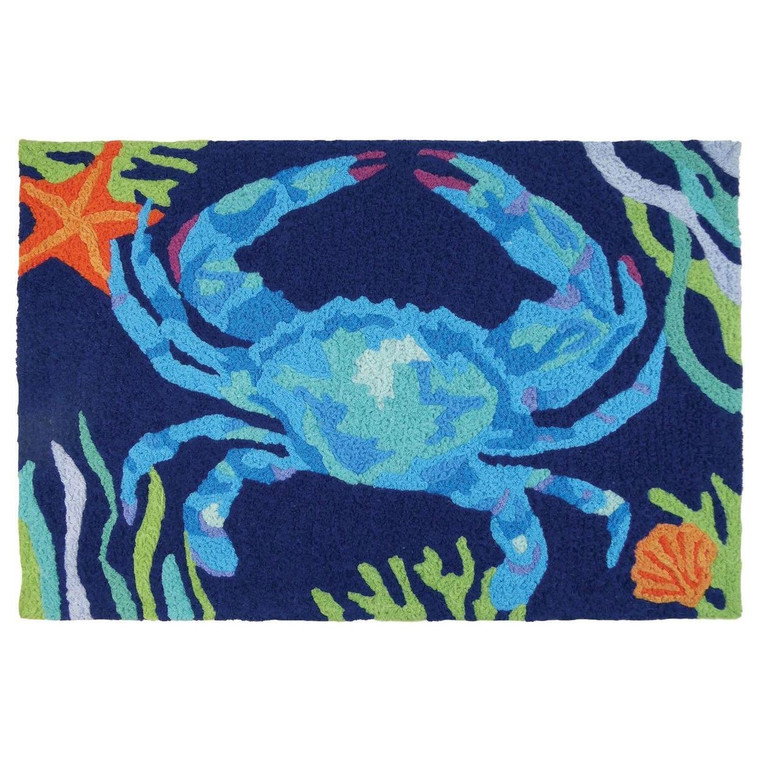 Deep Blue Crab Indoor Outdoor Washable Rug