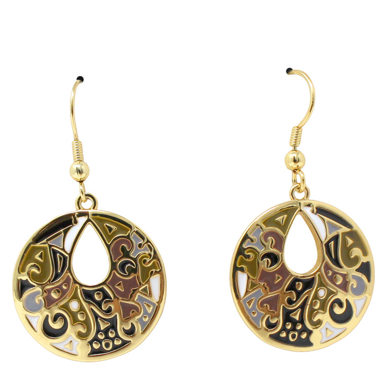 Harmony Laurel Burch Earrings Black Cream Gold 6025A