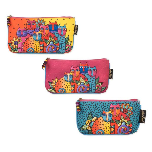 Laurel Burch Three in One 3 in 1 Cosmetic Bag Set Feline Clan Cat Dots
