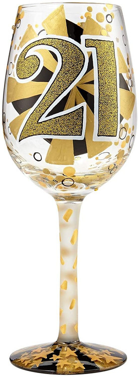 Designs by Lolita ���21st Birthday��� Hand-Painted Artisan Wine Glass, 15 oz