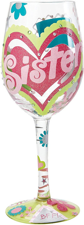 Designs by Lolita ���Sister BFF��� Hand-painted Artisan Wine Glass, 15 oz.