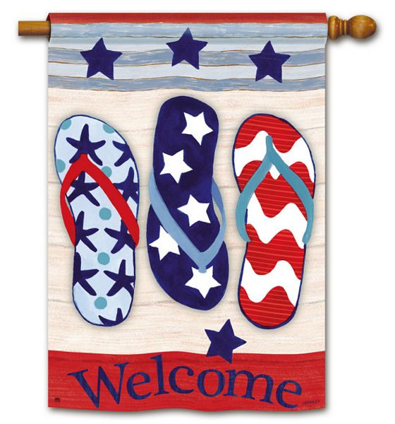 Welcome Flip Flops Patriotic House Flag 92698